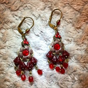 Vintage red stone chandelier earrings
